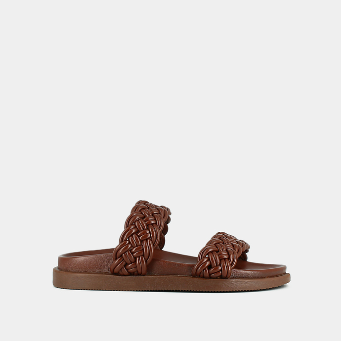 Mules à brides entrelacées  en cuir marron