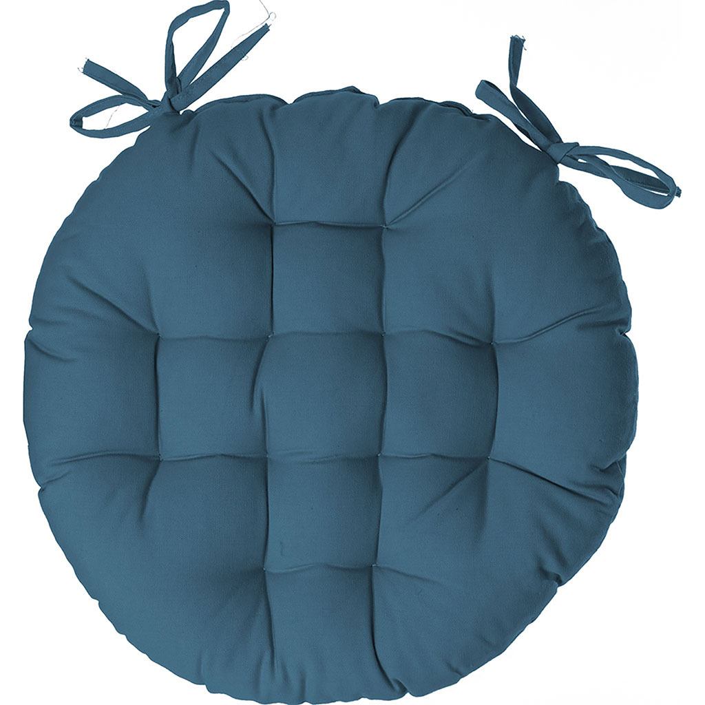 Galette de chaise ronde coton bleu canard D 38cm