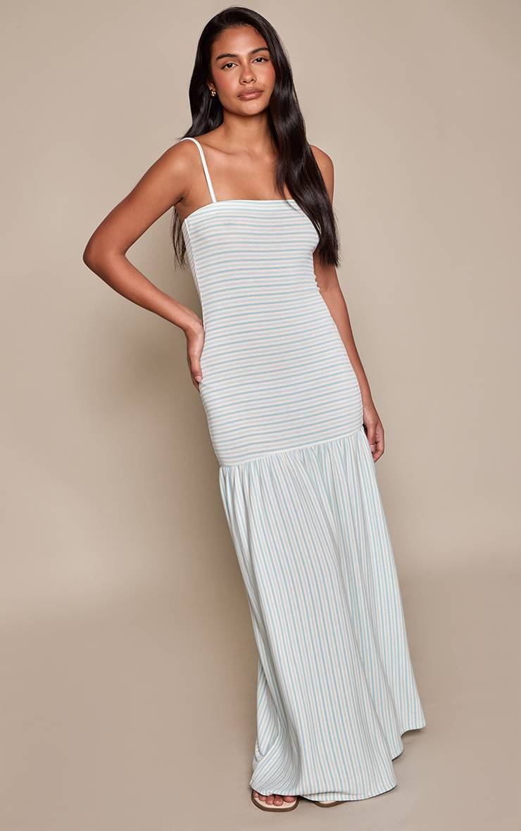 Bleu Layette Robe Longue Rayée À Bretelles Avec Taille Basse