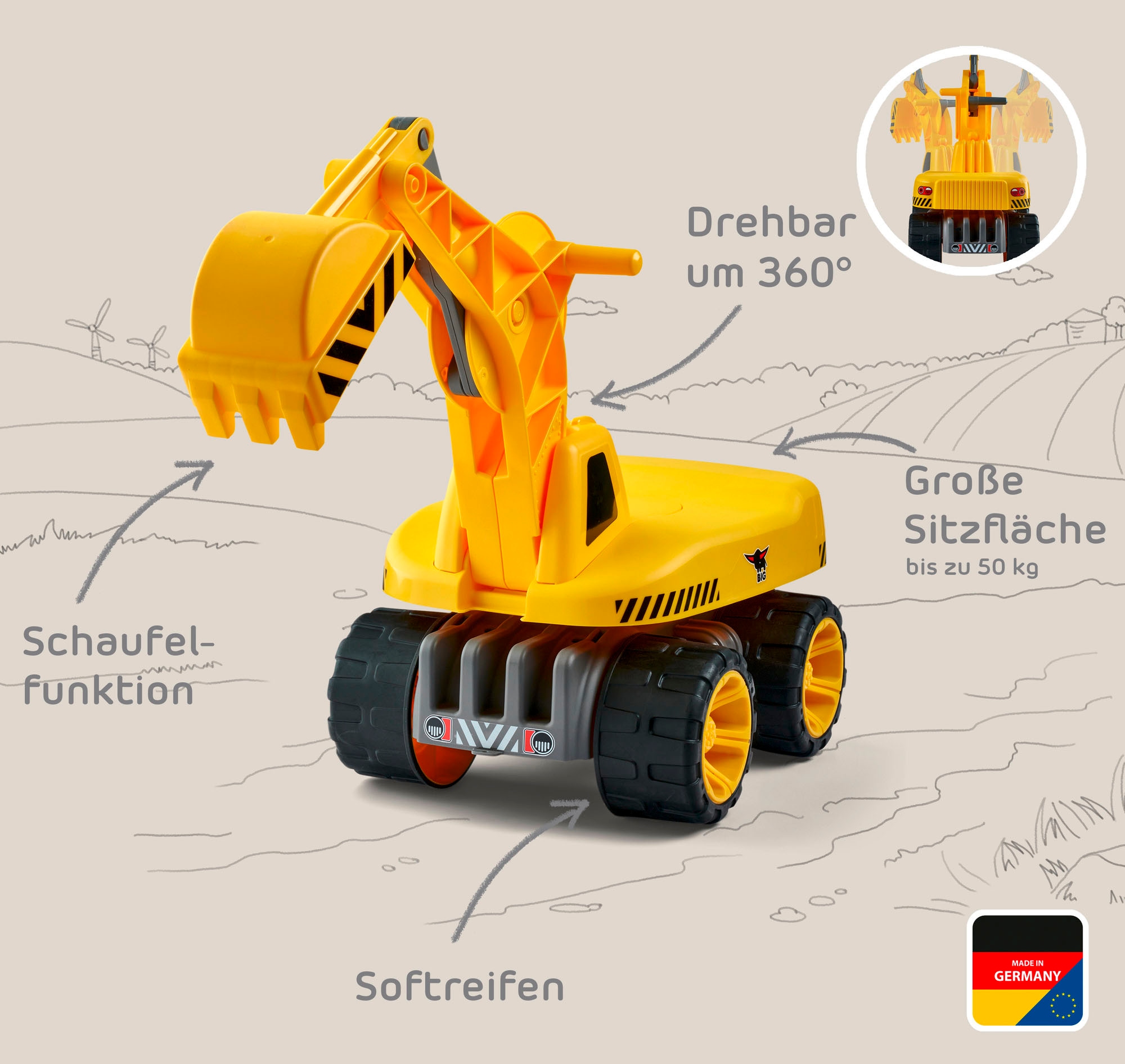BIG Spielzeug-Bagger »BIG Power Worker Maxi Digger« Aufsitz-Bagger, Made in Germany