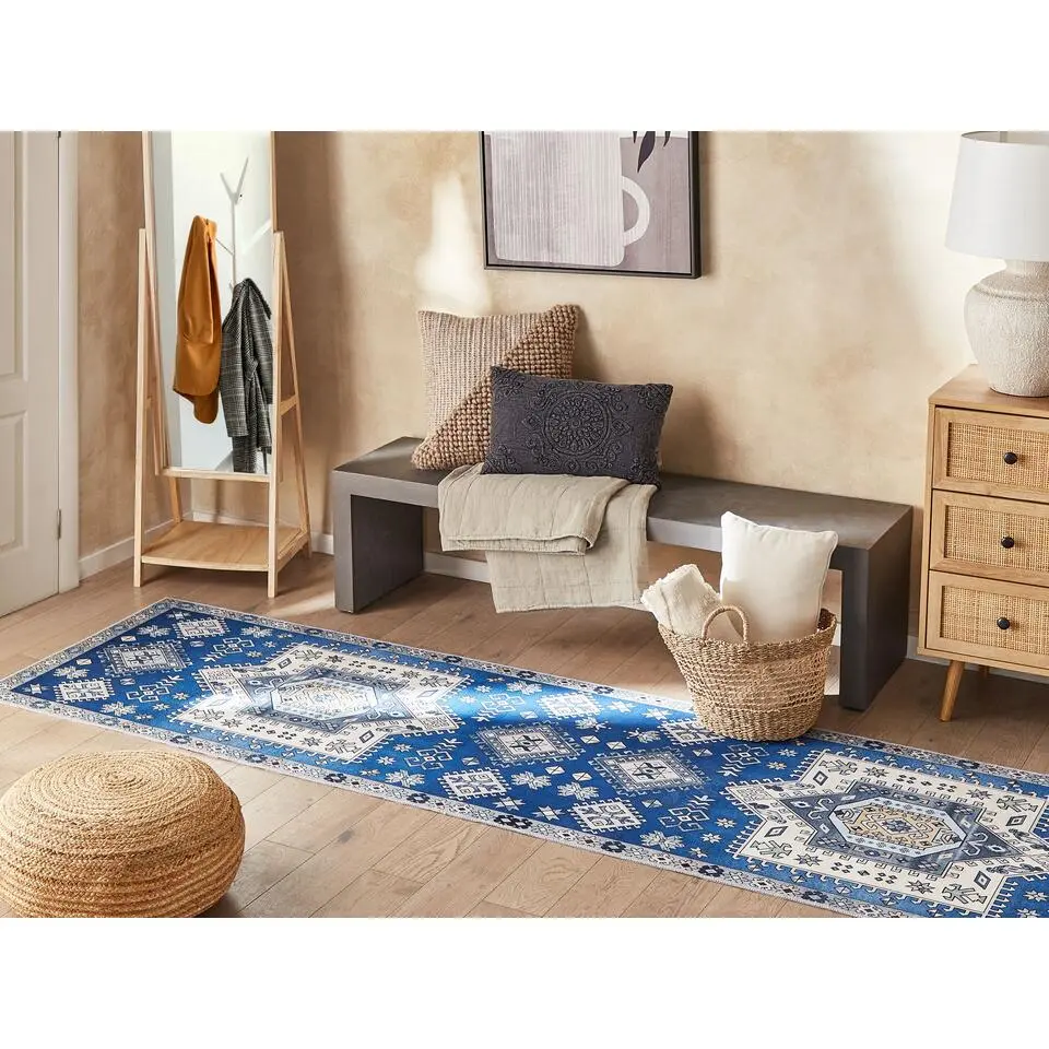 PARVAKADLI - Laagpolig vloerkleed - Blauw - 80 x 300 cm - Polyester