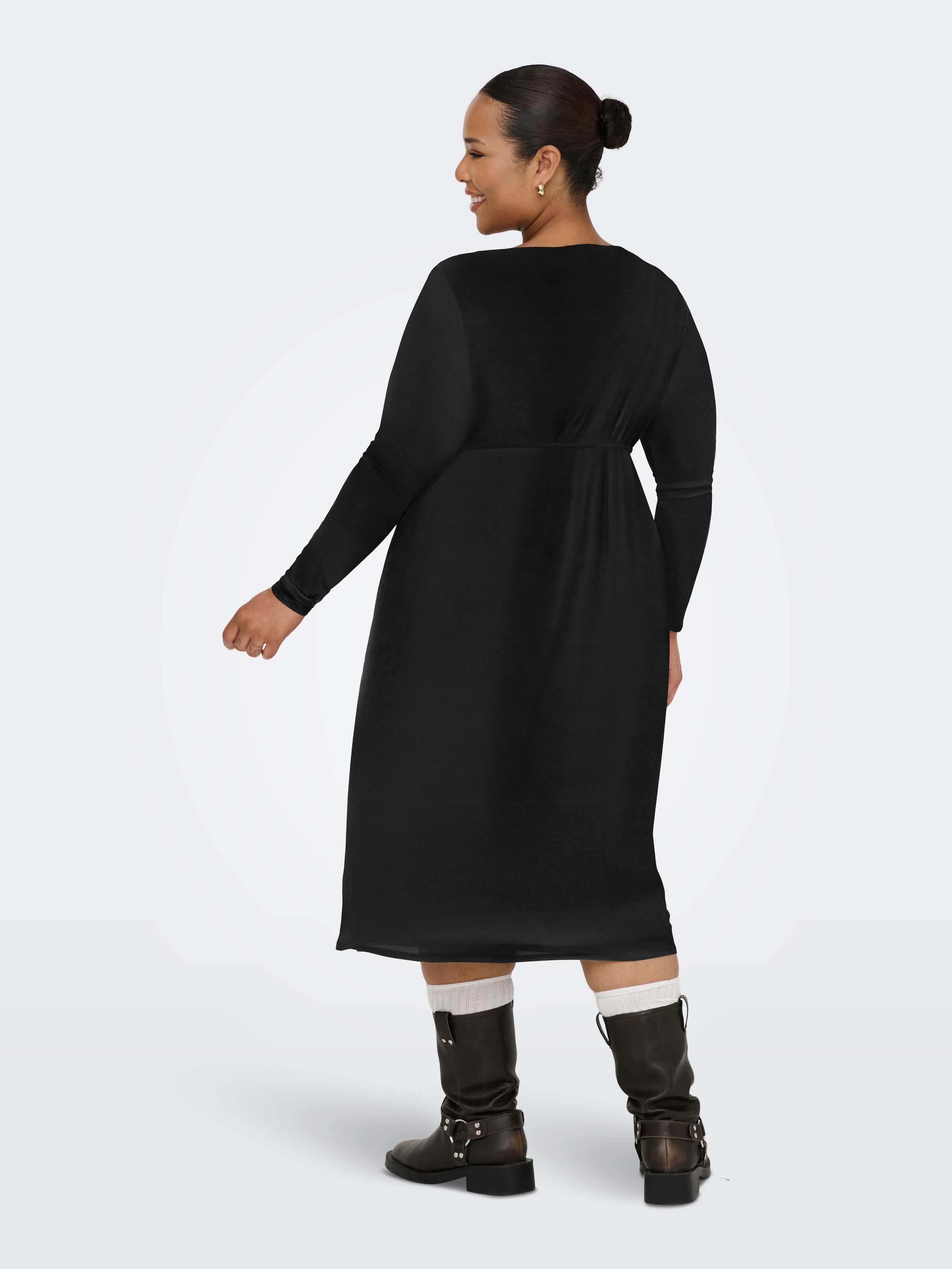 ONLY CARMAKOMA Chiffonkleid »CARFOREST LIFE LS BOATNECK BLK DRESS JRS« Sommerkleid