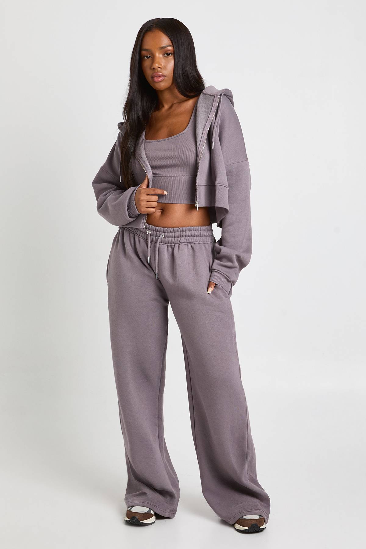 boohoo Crop top à ourlet profond, survêtement à capuche 3 pièces