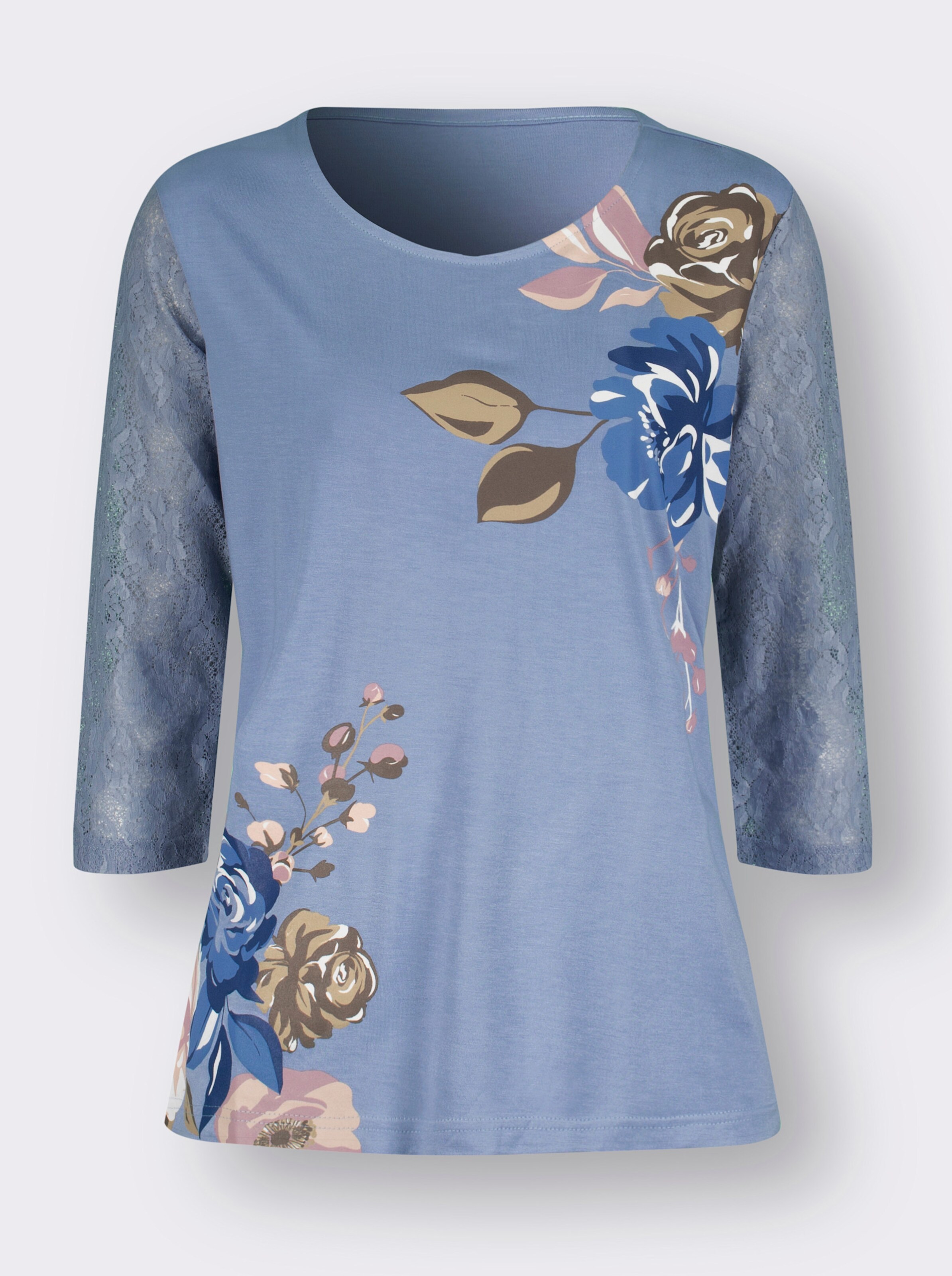 Spitzenshirt mit Blüten-Print