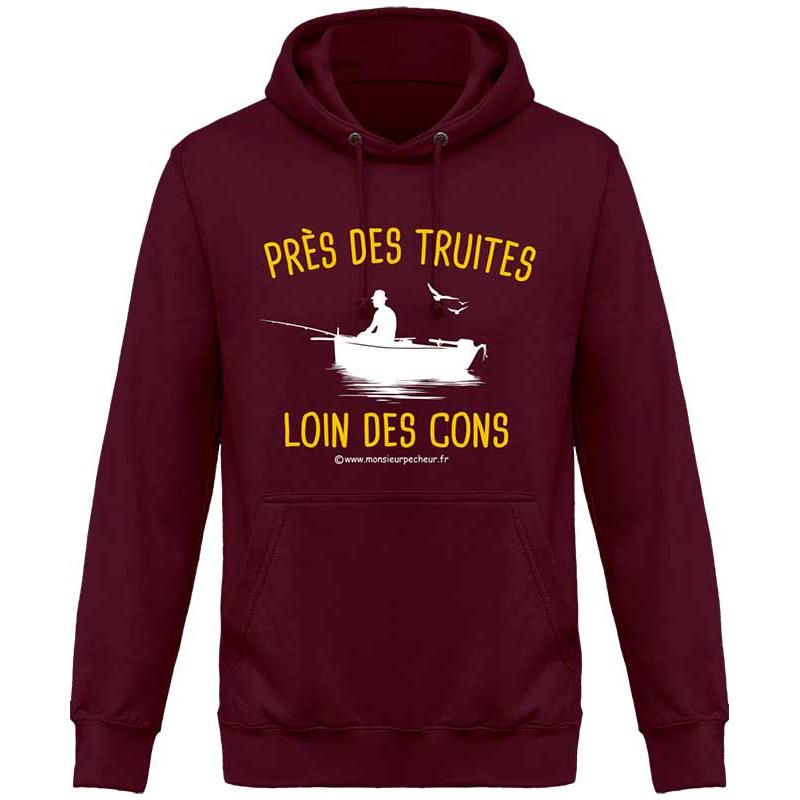 Sweat Homme Monsieur Pêcheur Près Des Truites, Loin Des Cons - Burgundy