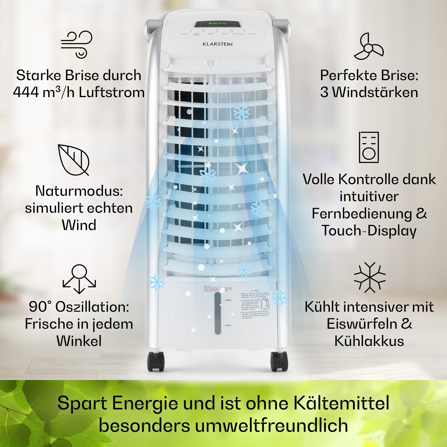 Maxfresh Ventilator Luftkühler 4-in-1 6L-Wassertank 55W Timer-Funktion Weiß