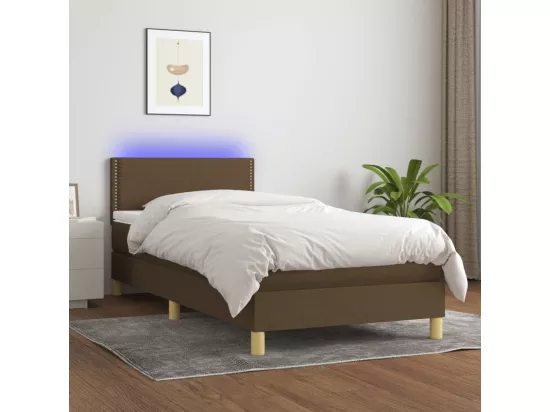 Sommier tapissier et matelas et LED Marron foncé 90x190cm Tissu