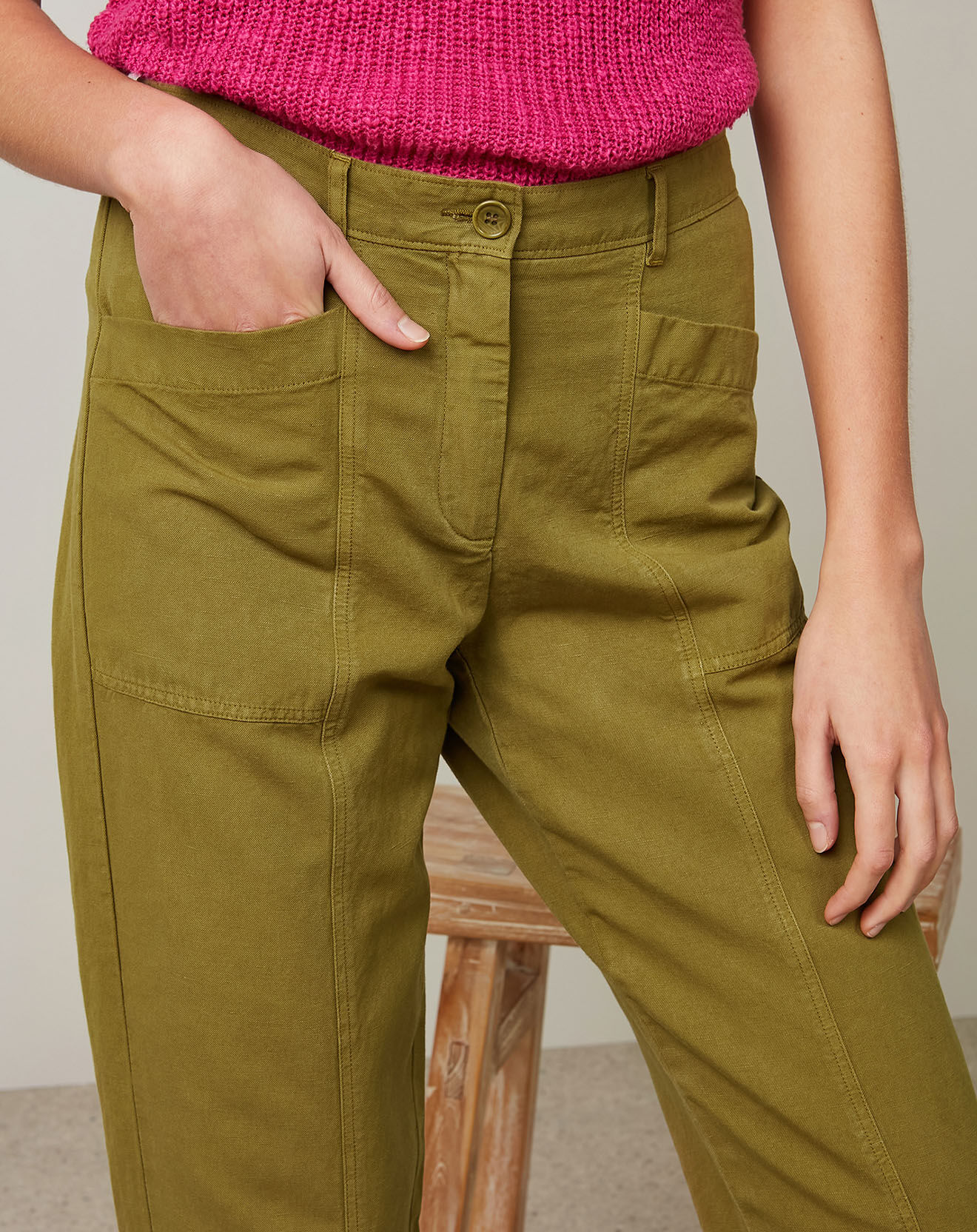 Hartford Pantalon en Coton & Lin Pumping matcha