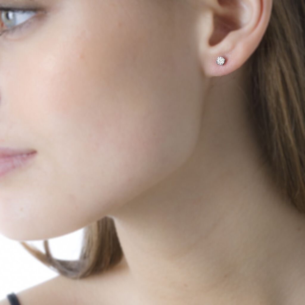 Boucles D'oreilles Puces Collection Victoria Or Blanc Diamant