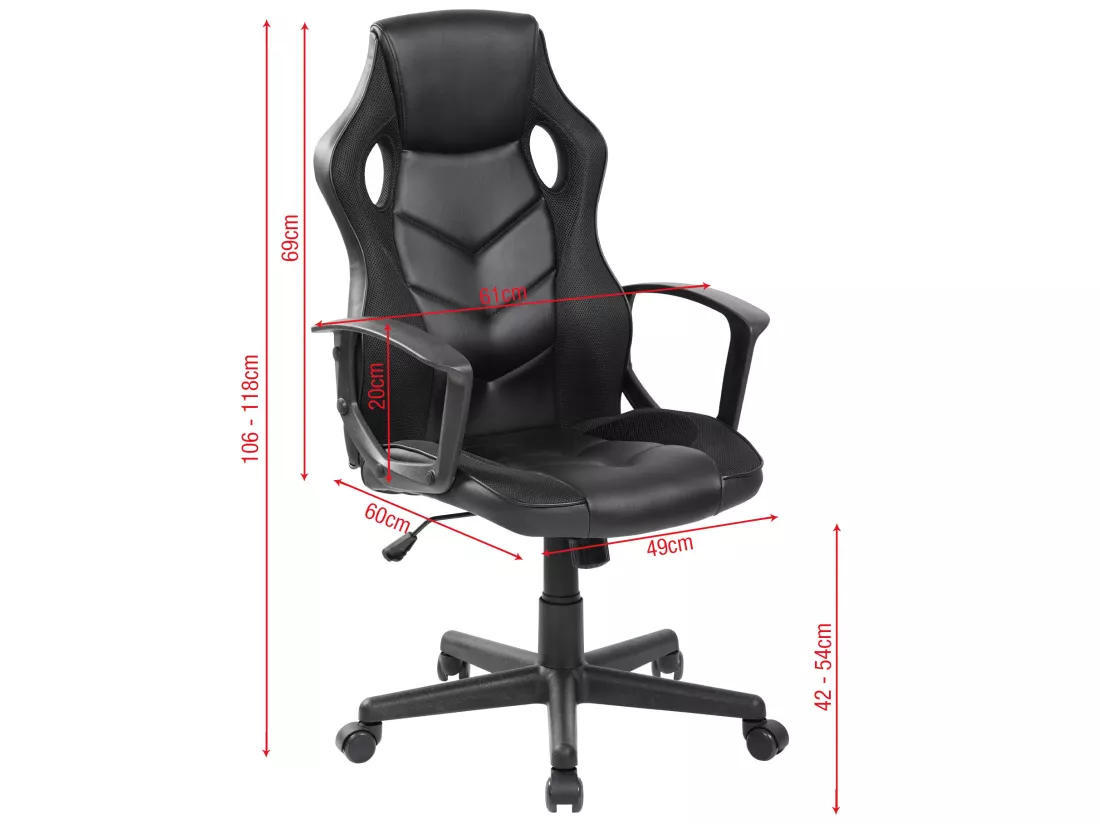 Fauteuil de jeu Fauteuil de bureau exécutif en cuir synthétique noir