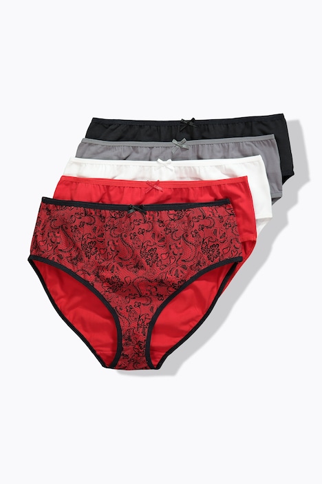 Midislips, 5er-Pack, Spitzendruck/einfarbig