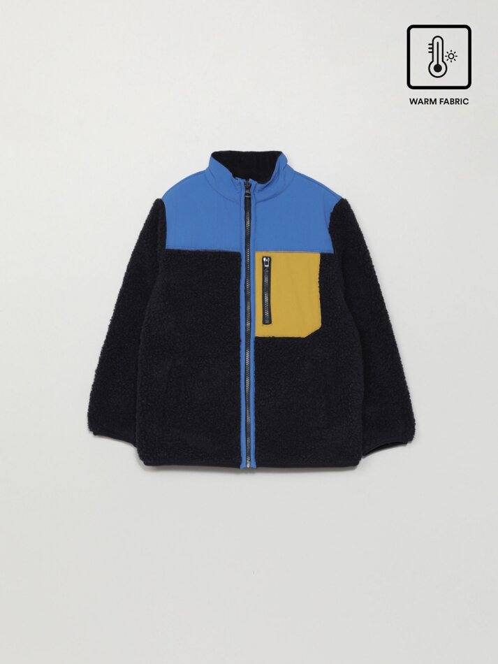 Jaqueta de pele de carneiro com painéis - Azul-marinho