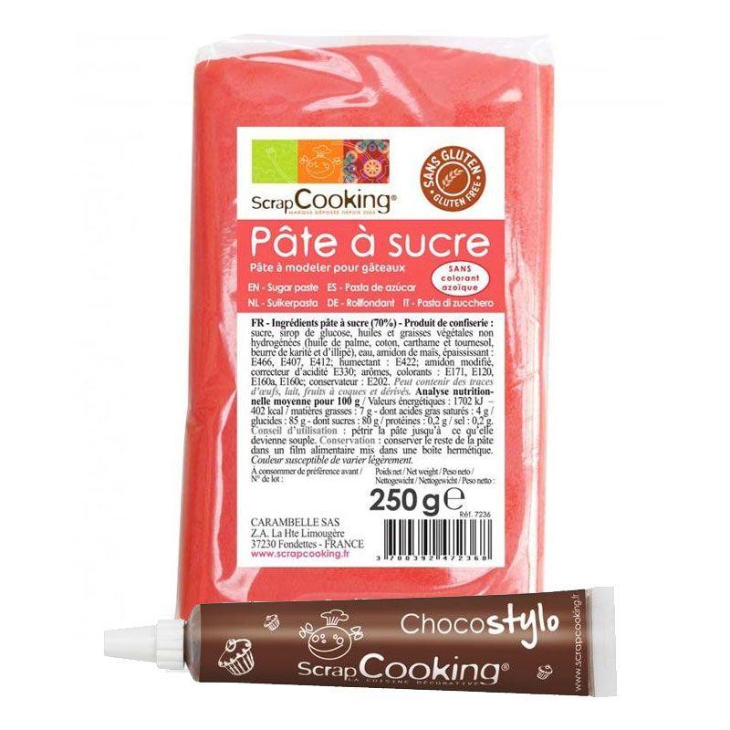 Pâte à sucre corail 250 g + Stylo chocolat Scrapcooking