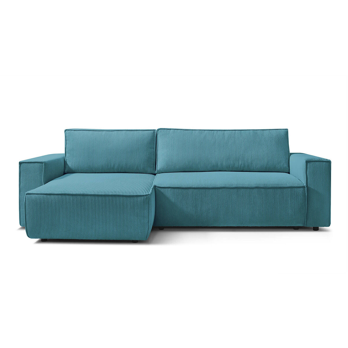 Bobochic Canapé d'angle convertible reversible Nihad en velours côtelé bleu foncé - 282x153 cm