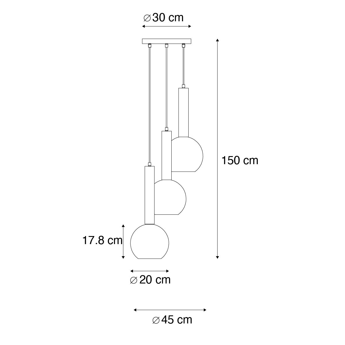 Moderne hanglamp zwart met smoke glas 3-lichts - Clayton