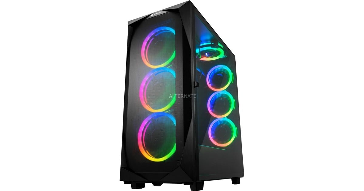SharkoonREV300 midi tower behuizing  (Zwart | 4x USB-A | 1x USB-C | RGB | Tempered Glass)