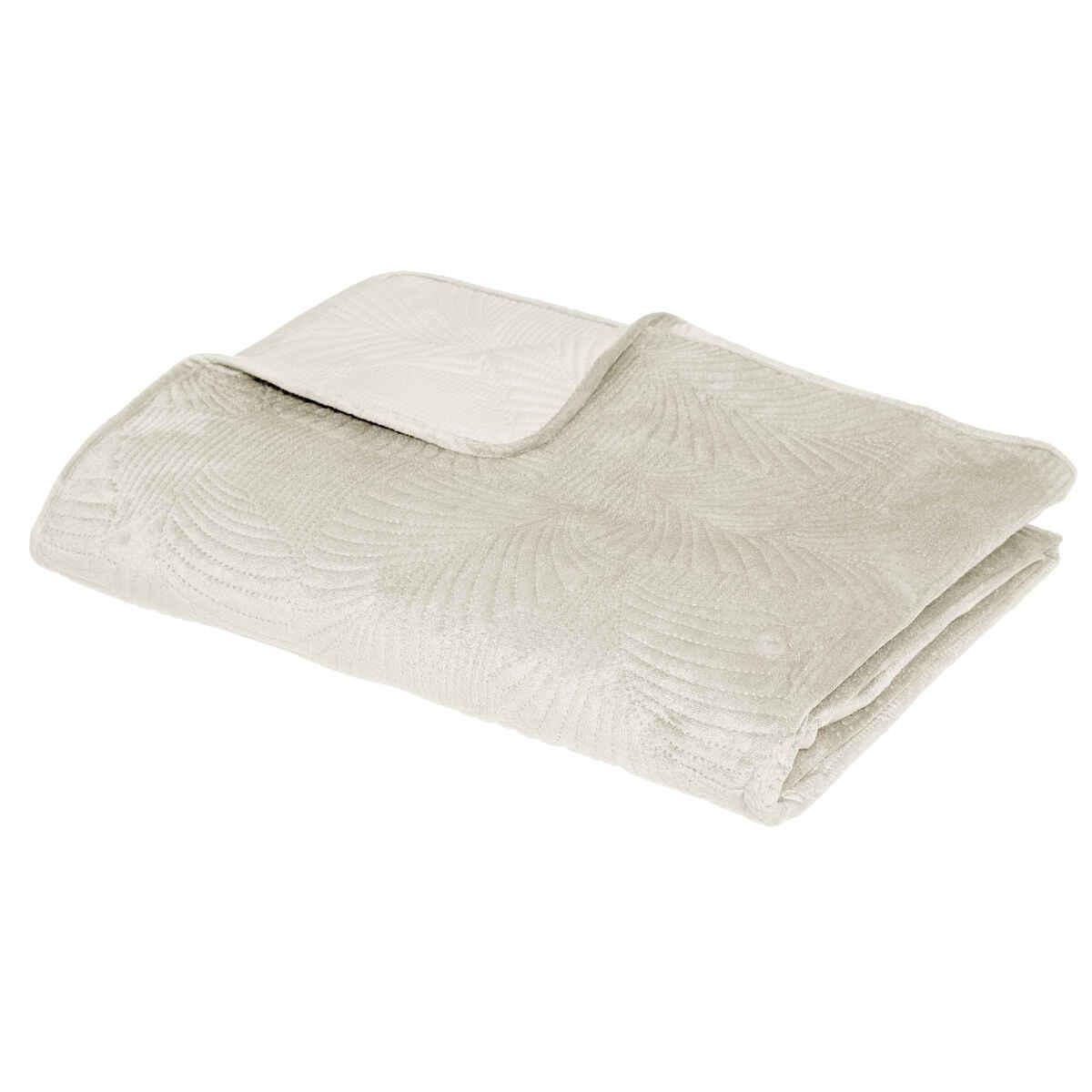DESSUS LIT VELOURS FEUILLE IVOIRE 240X260CM