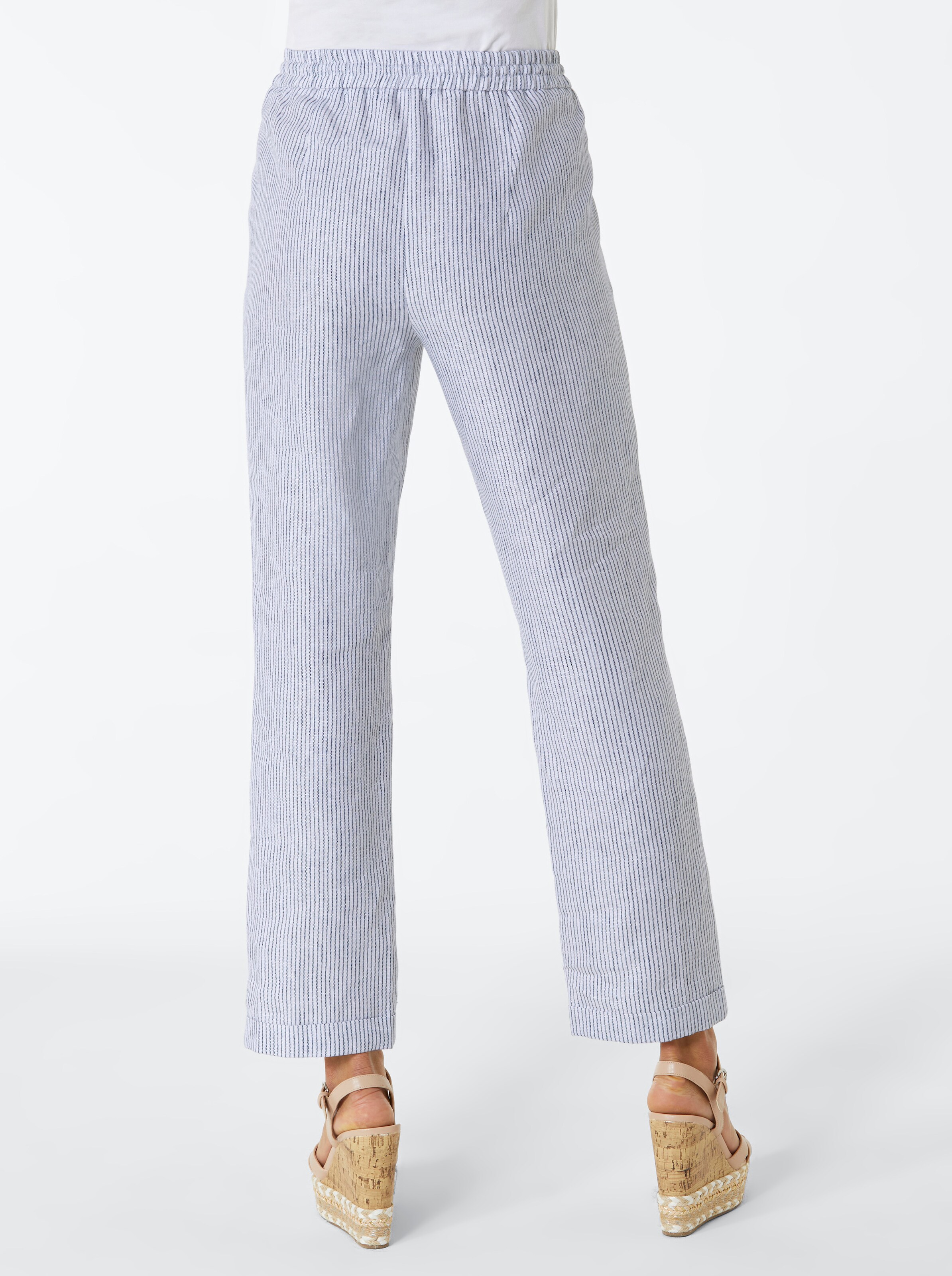 CREATION L PREMIUM Leinen-Hose in weiß-jeansblau-gestreift