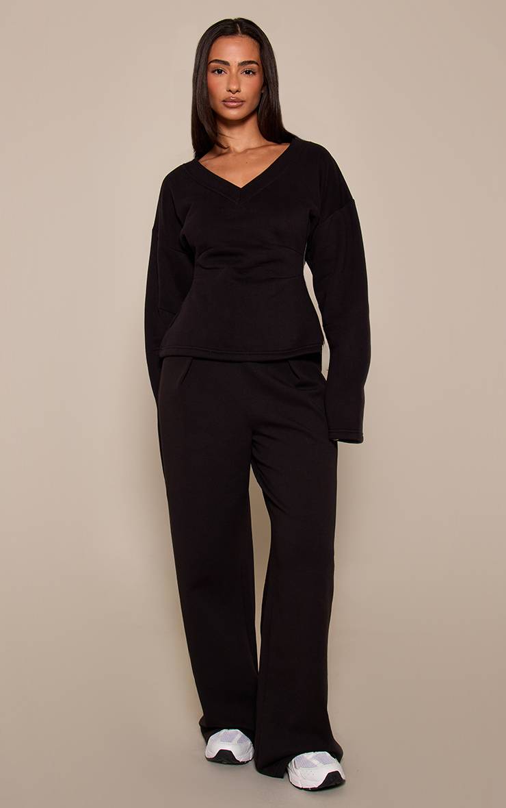 Noir Sweat-shirt Petite Col V Taille Cintrée