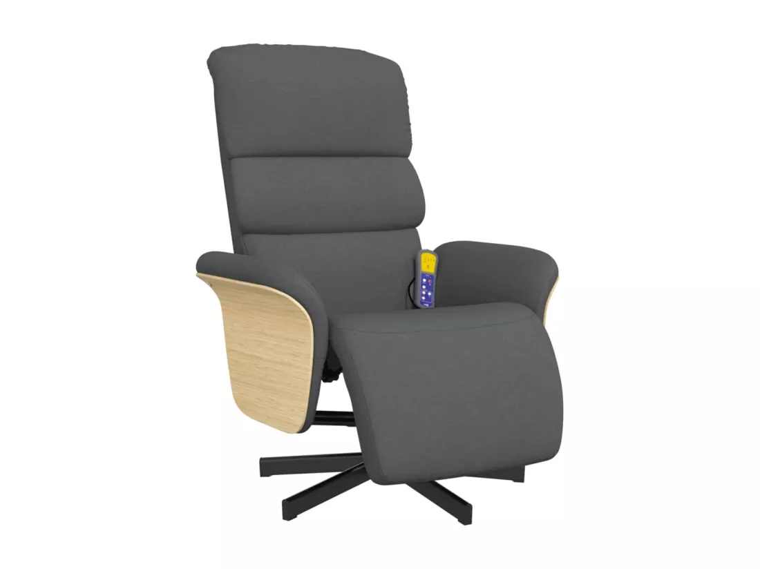 Fauteuil inclinable massant et repose-pieds gris foncé tissu