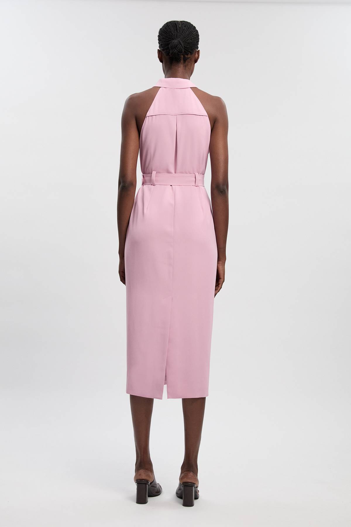 KarenMillen Robe midi en sergé à encolure halter et col contrastant