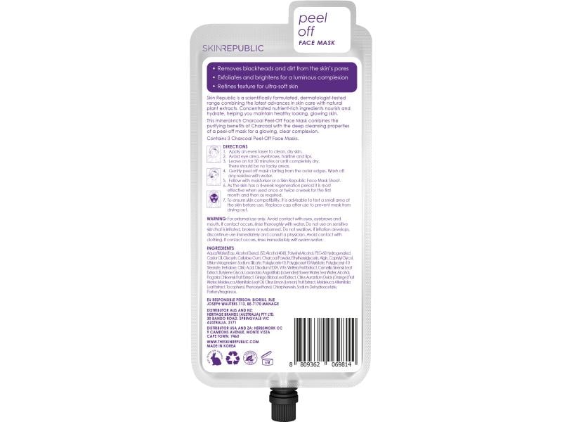 SkinRepublic Gesichtsmaske Charcoal Peel-Off 1 Stück Reinigende flüssige Gesichtsmaske