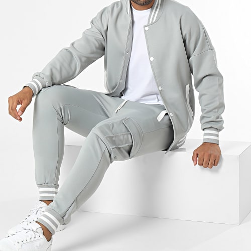 Ensemble Veste Boutonnée Et Pantalon Cargo Gris