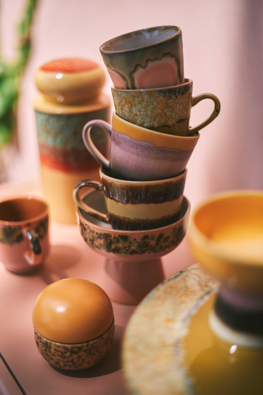 HKliving 70's Ceramic cappuccino mok set van 4 solid