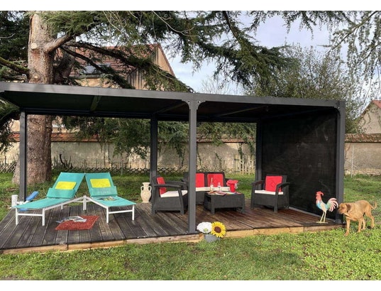 HABRITA - Pergola bioclimatique xxl + rideau manuel pour côté 3,60 m ...