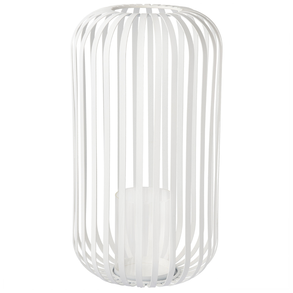 Großes Windlicht aus Metall weiss