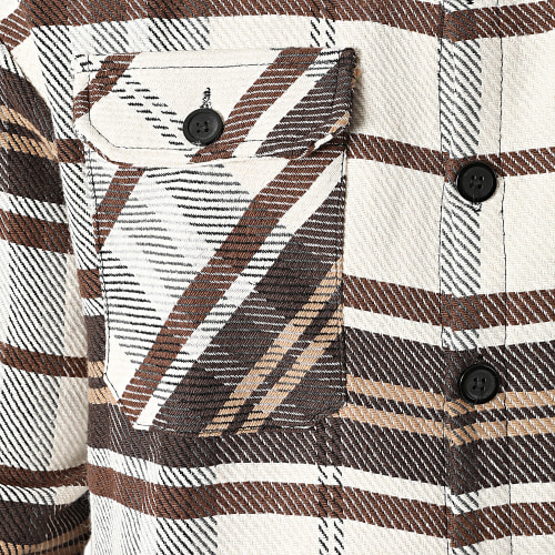 Chemise Manches Longues A Carreaux UP-C072 Beige Marron