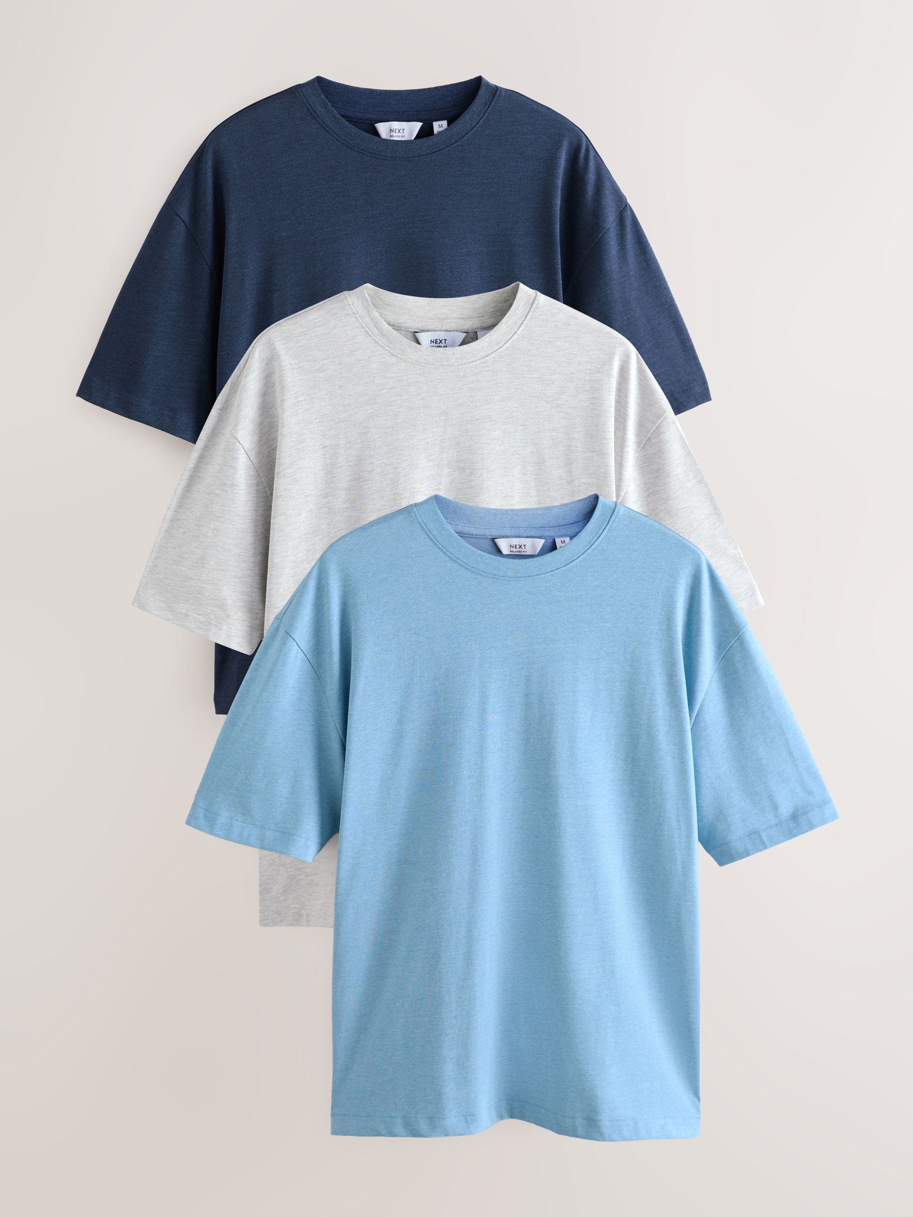 Grijs/lichtblauw/marineblauw melange - Relaxed fit - Verpakking van 3 T-shirts van zware stof
