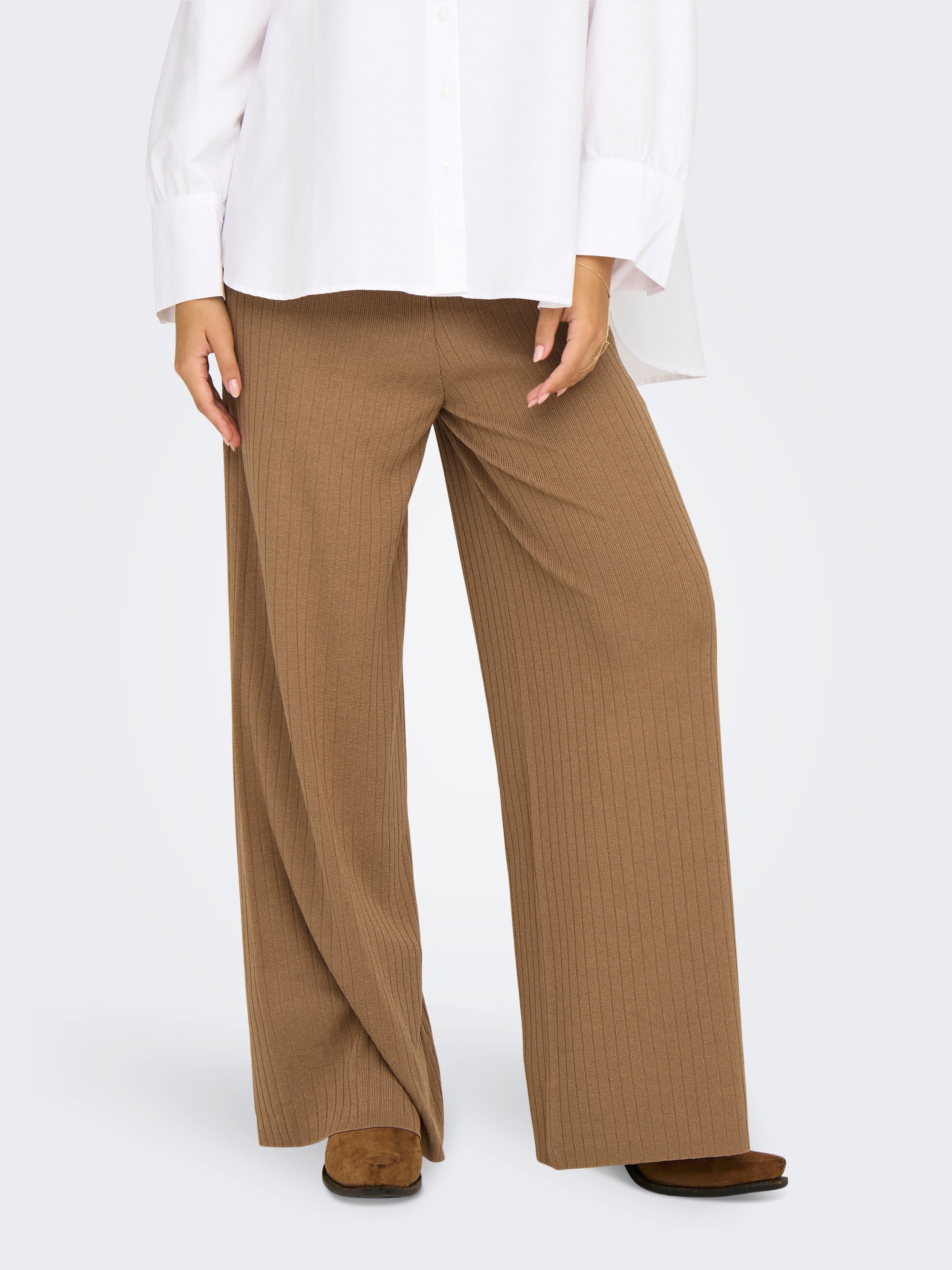 ONLTHELMA Mittlere Taille Weiter Beinschnitt Gestrickte Hose Toasted Coconut