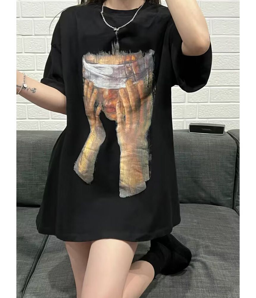 Koiyua - T-shirt met korte mouwen, ronde hals en schilderprint