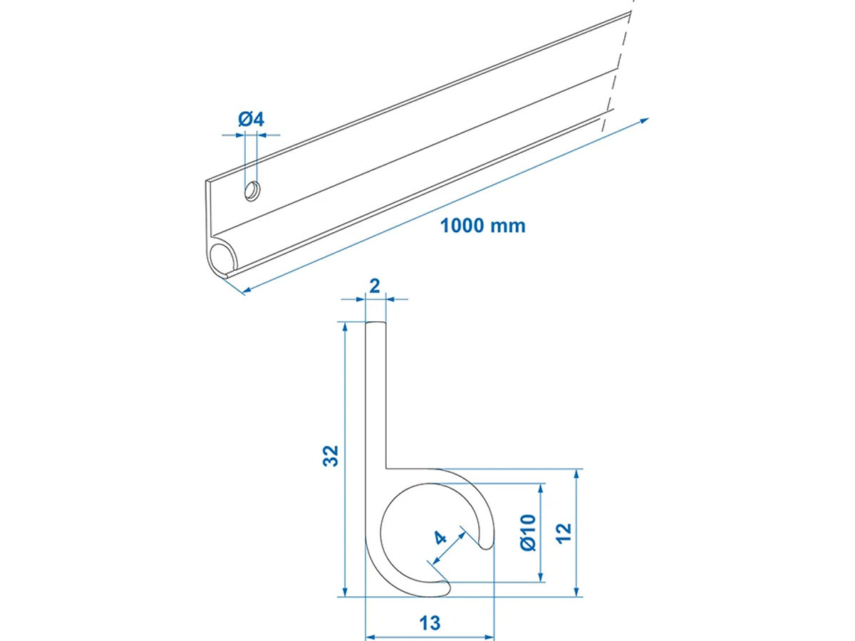 ProPlus 45° 100 cm aluminium tentrail - Black