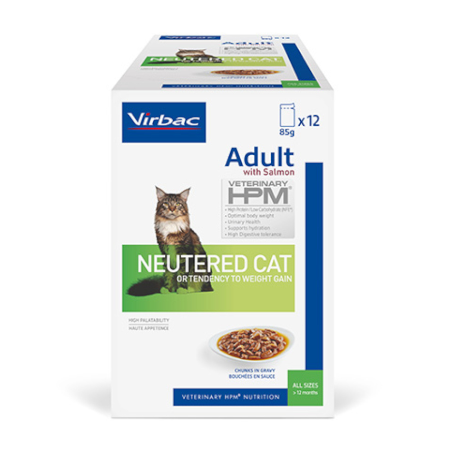 Sachê Virbac Adult HPM Castrado com Salmão ao Molho para Gatos – Pacote