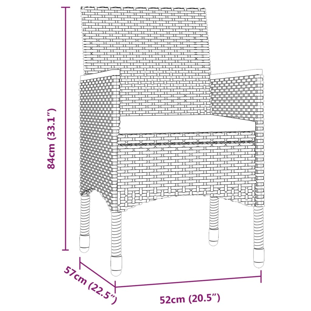 Mobilier de salle à manger de jardin avec coussins 7 pièces noir