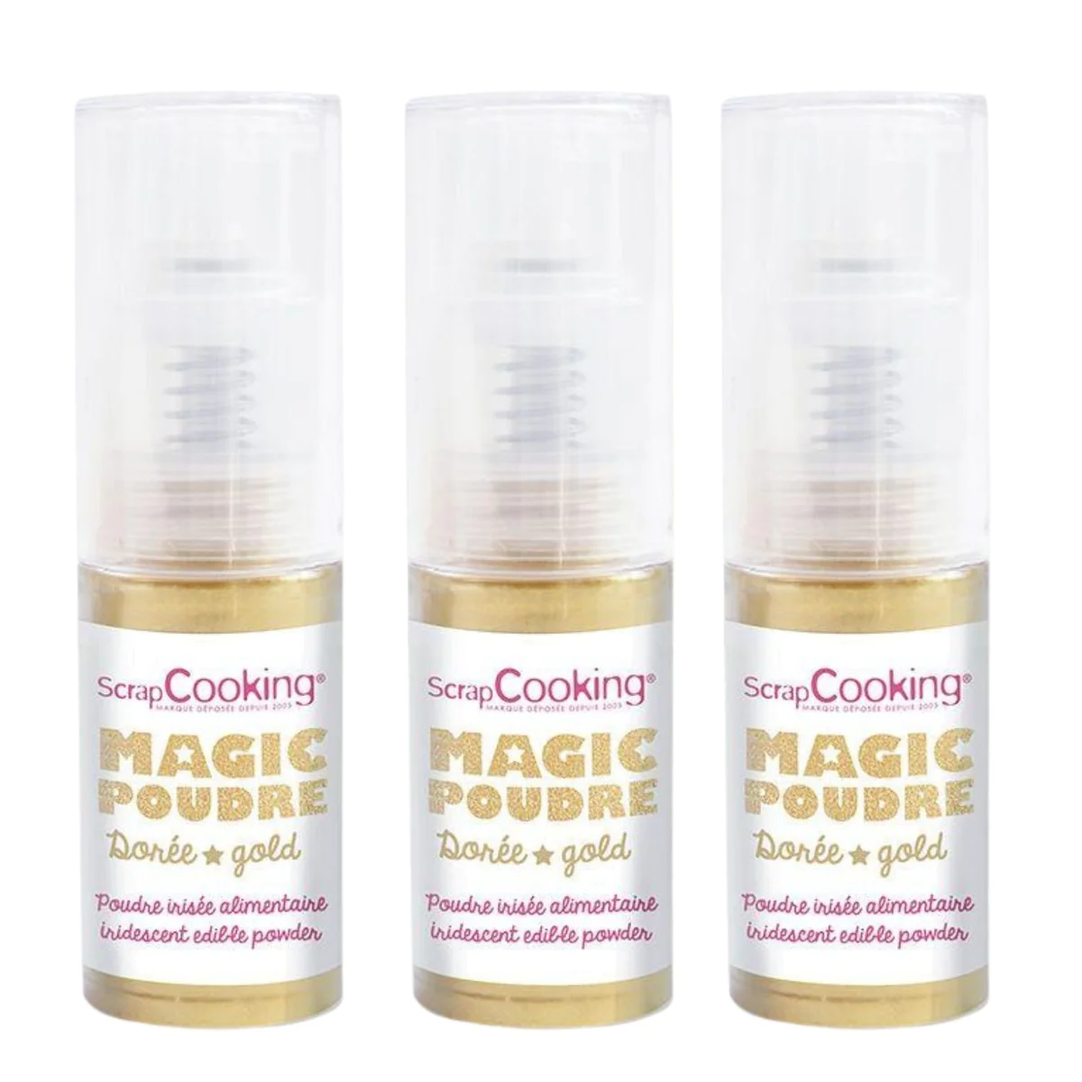 3 sprays de poudre alimentaire irisée dorée x 7 g Scrapcooking