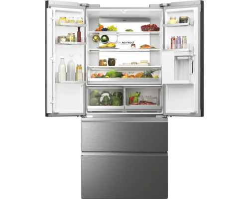 French Door koelkast HAIER HFW7819EWMP BxHxD 83 x 192,5 x 66,9 cm Koelgedeelte 336 l Vriesgedeelte 181 l Roestvrij staal