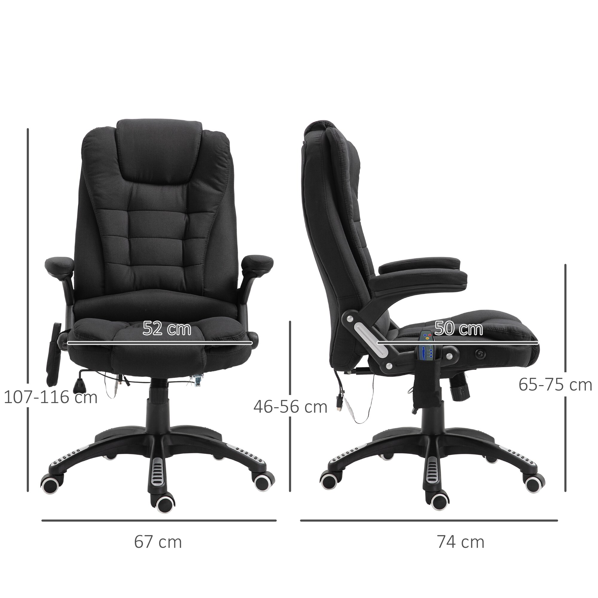 Vinsetto Bürostuhl mit Massage- und Wärmefunktion 67 x 67 x 116–126 cm (BxTxH)