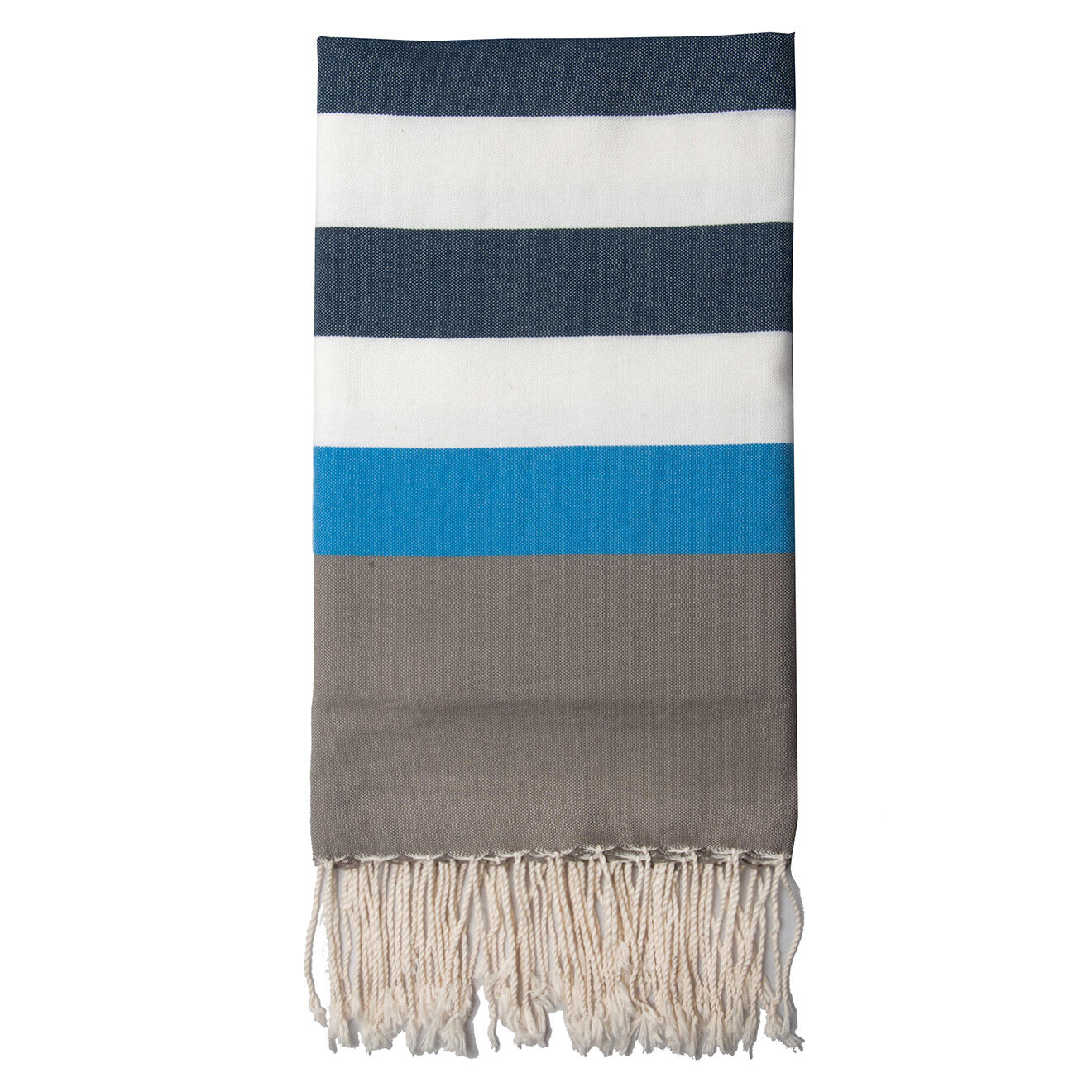 Febronie Fouta Arcachon blanc/taupe clair/bleu jean/bleu azur - 100x200 cm