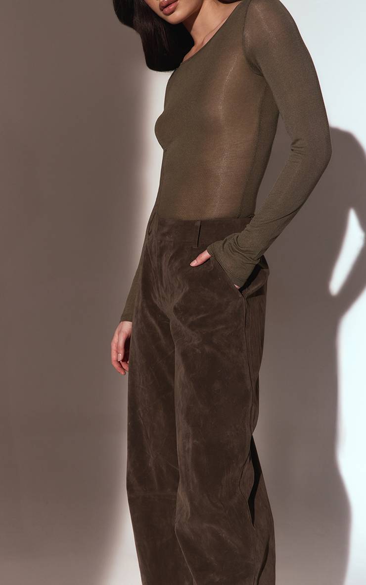 Dark Khaki Pantalon À Jambes Tonneau En Faux Suède