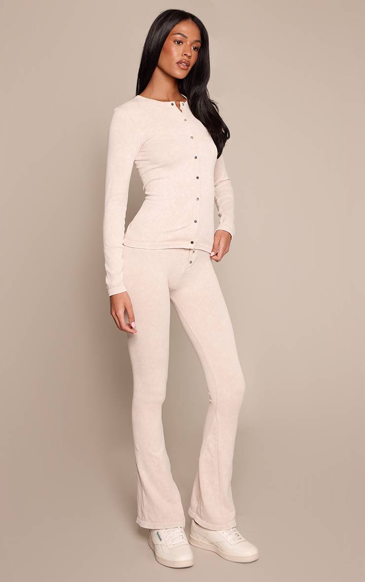 Crème Ensemble Coordonné Legging Évasé Côtelé Contour Avec Détails Boutonnés - Grande Taille