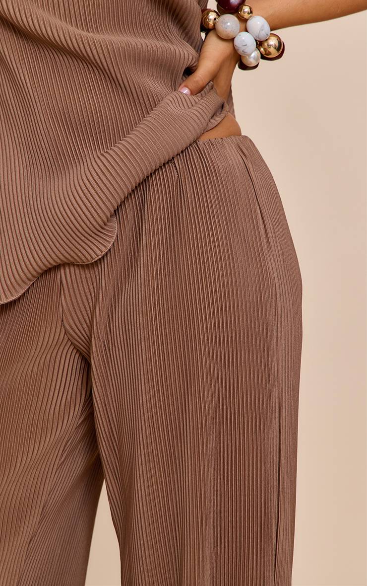 Taupe Pantalon Large Plissé À Bord Volants Petite