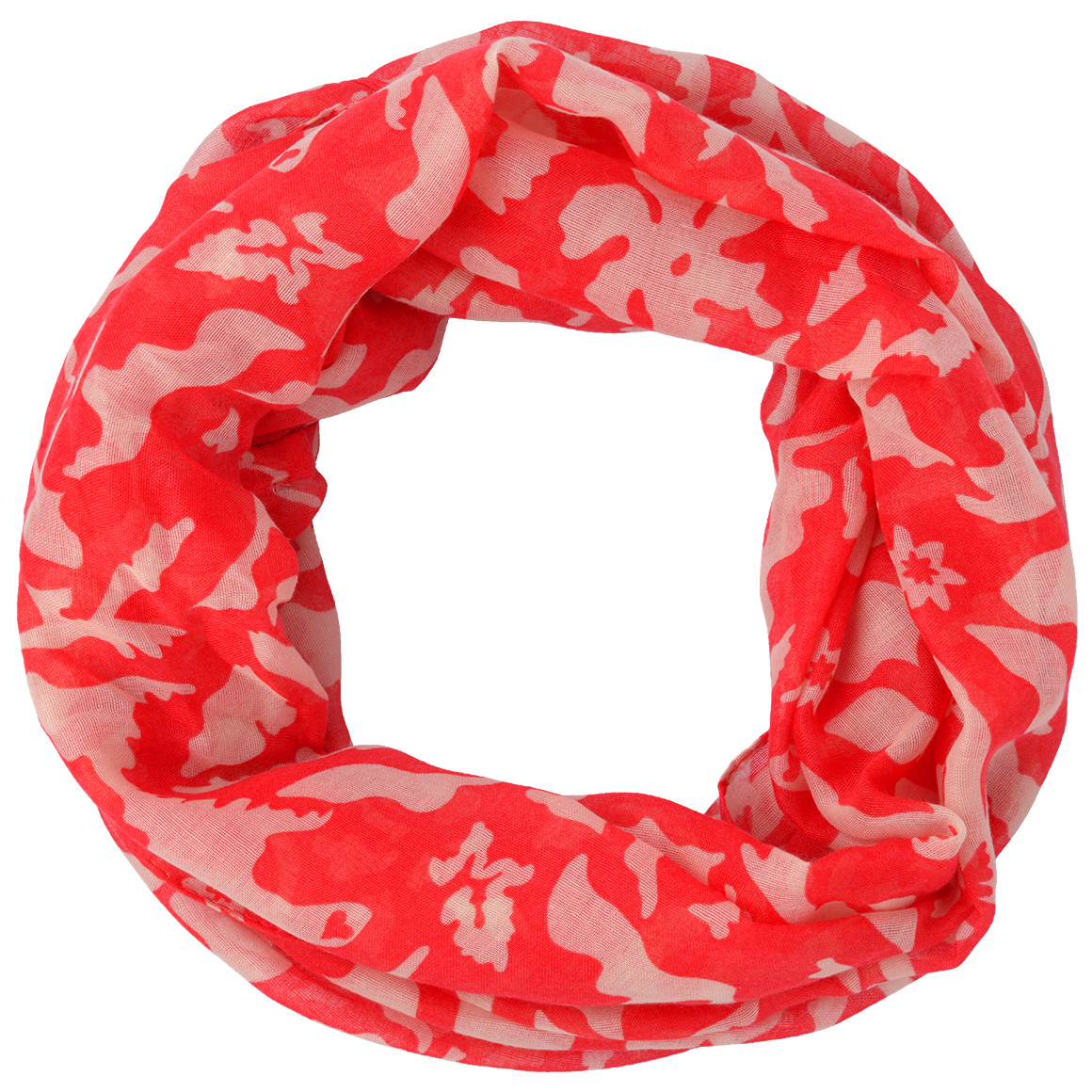 Gina Benotti Damen Rundschal mit floralem Muster rot / weiss