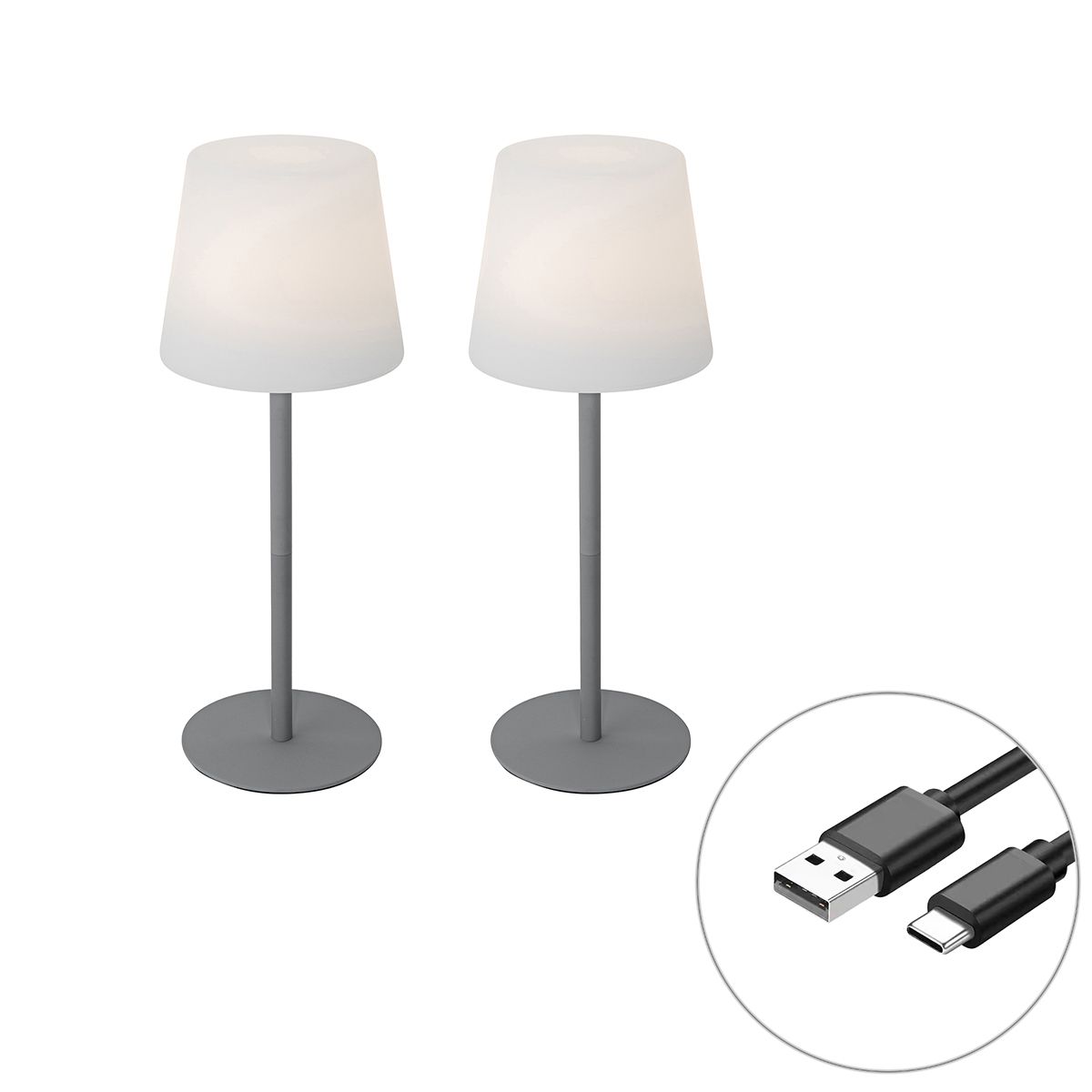 Set van 2 tafellampen grijs oplaadbaar 40 cm IP54 - Jude