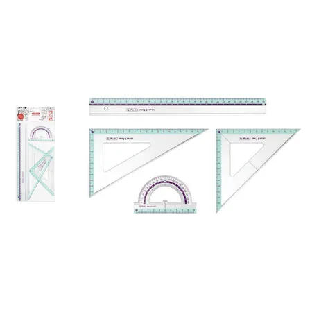 Herlitz Geometrie-Set 4tlg / 2x Geo-Dreieck, Lineal, Winkelmesser / Farbe:türkis