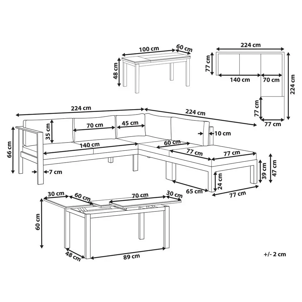 MESSINA - Loungeset voor 5 - Wit/Groen - Aluminium
