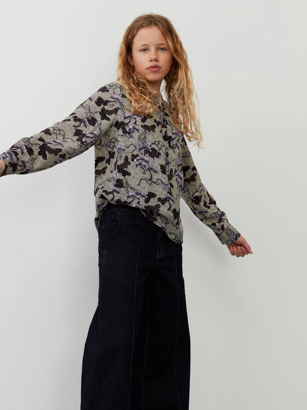 Sofie Schnoor blouse met all over print beige/zwart/lila