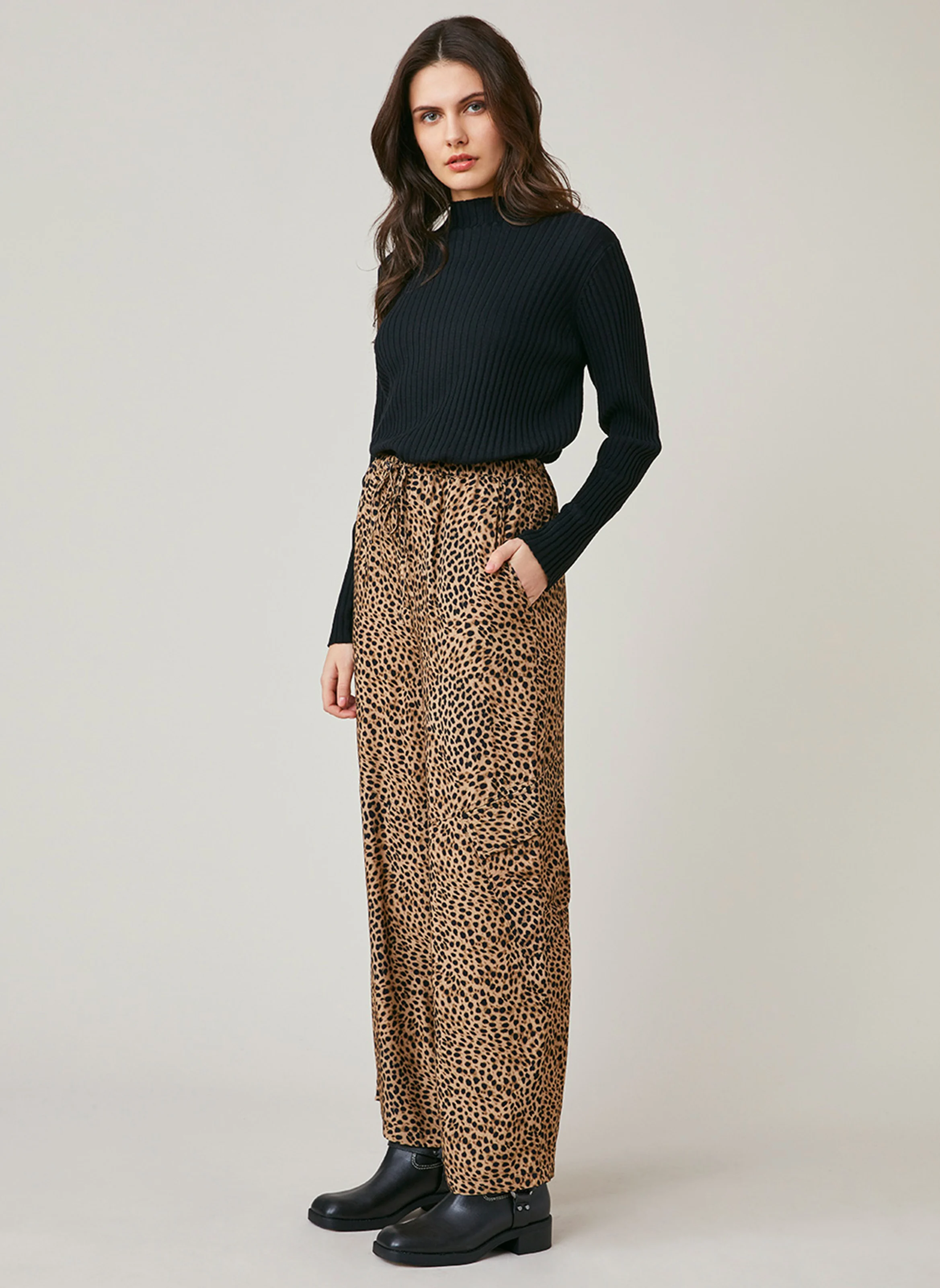 FAUSTER - Pantalon large imprimé | Marron